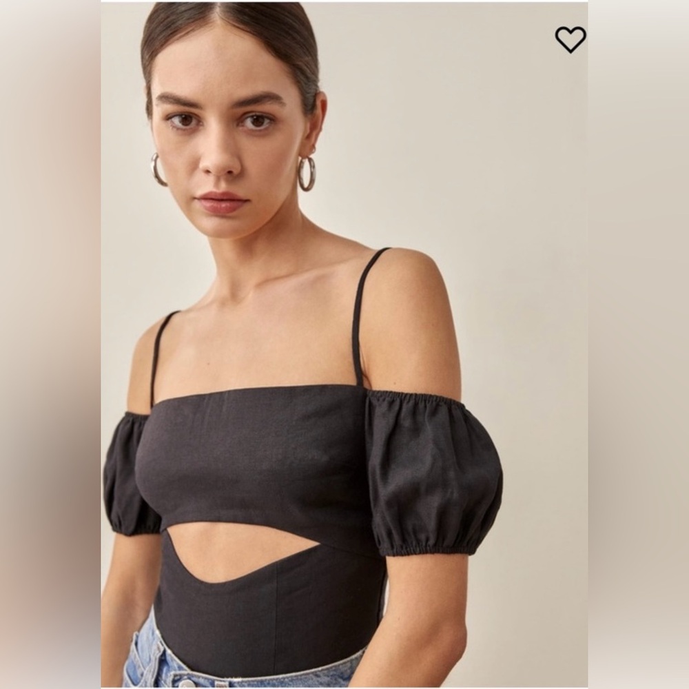 Reformation, Lainey Black Linen Top Size 6